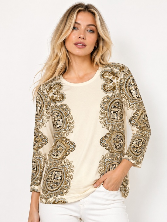 J. McLaughlin Tops - J McLaughlin Size Medium Paisley Print Cream Long Sleeve‎ Top